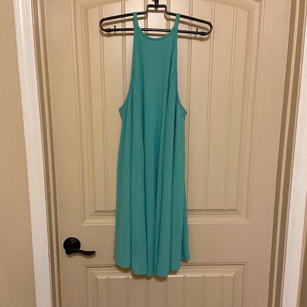 Teal dress.